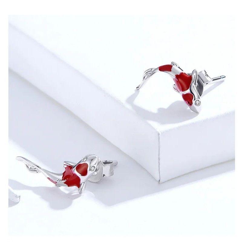 Aros Plata 925 Pez de la Suerte Koi Rojo-5