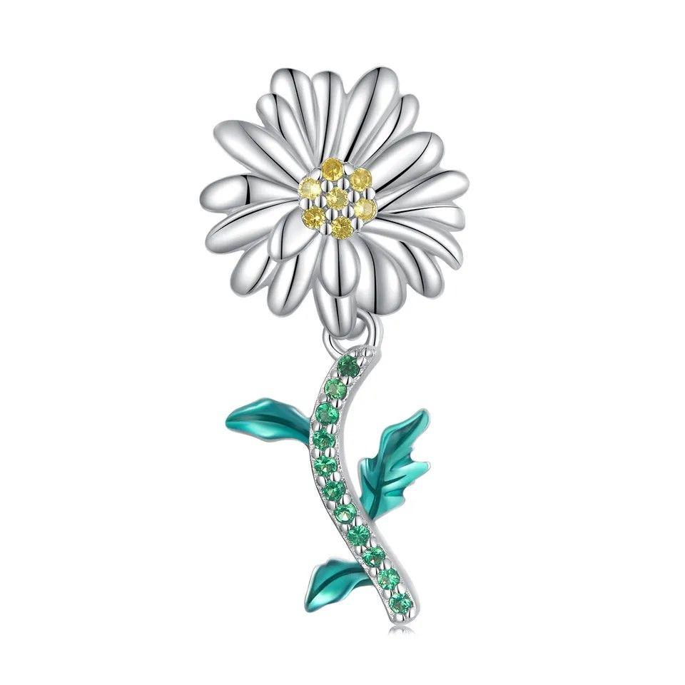Charm Dije Plata 925 Margarita Daisy Flower-0