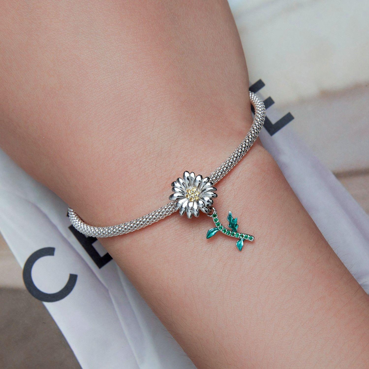 Charm Dije Plata 925 Margarita Daisy Flower-1