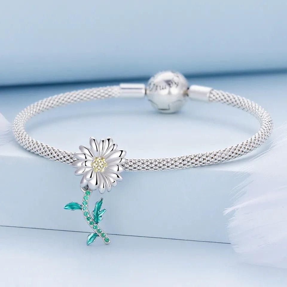 Charm Dije Plata 925 Margarita Daisy Flower-3