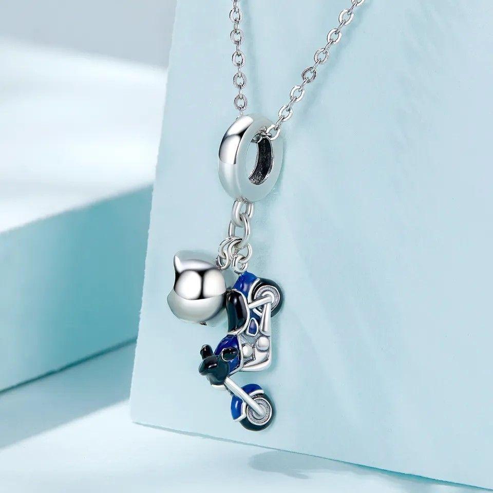 Charm Dije Plata 925 Moto Azul y Casco-2