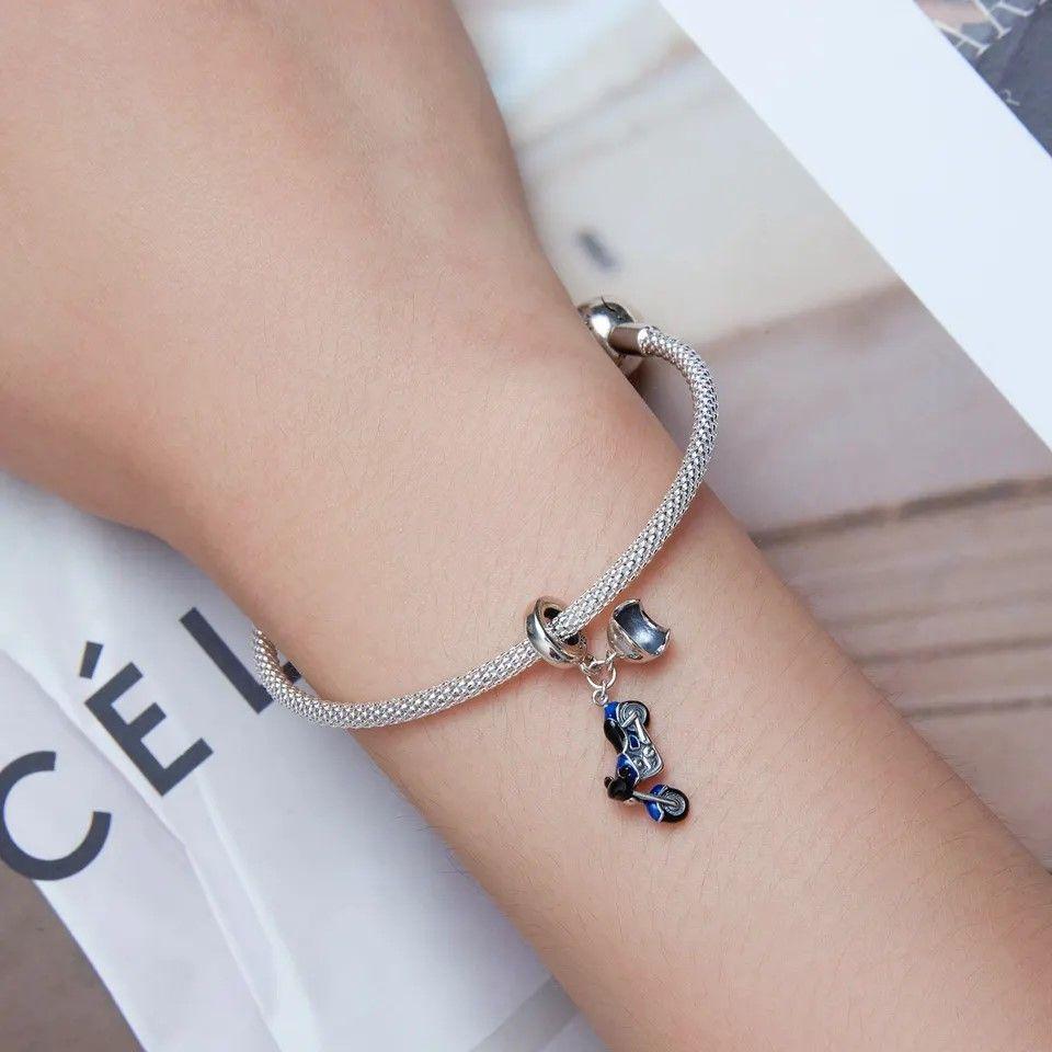 Charm Dije Plata 925 Moto Azul y Casco-4