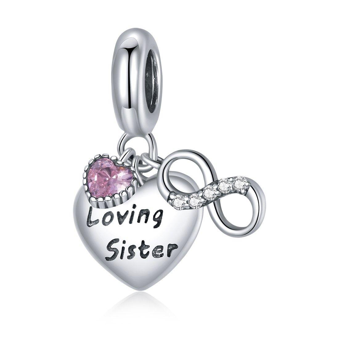 Charm Dije Plata 925 Corazon Loving Sister Infinito-0