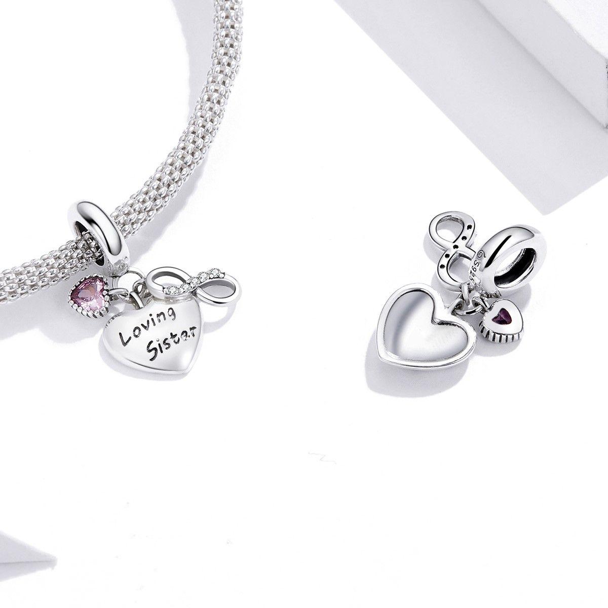 Charm Dije Plata 925 Corazon Loving Sister Infinito-2