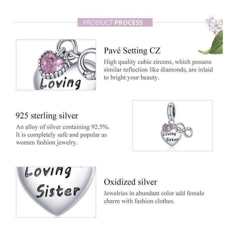 Charm Dije Plata 925 Corazon Loving Sister Infinito-4