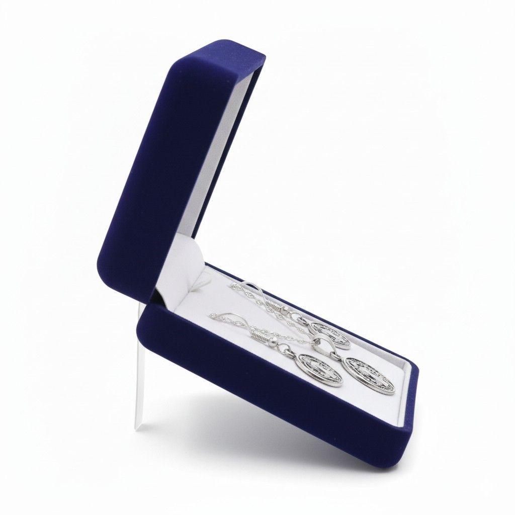 Conjunto Plata 925 Medallas San Benito Protector-2