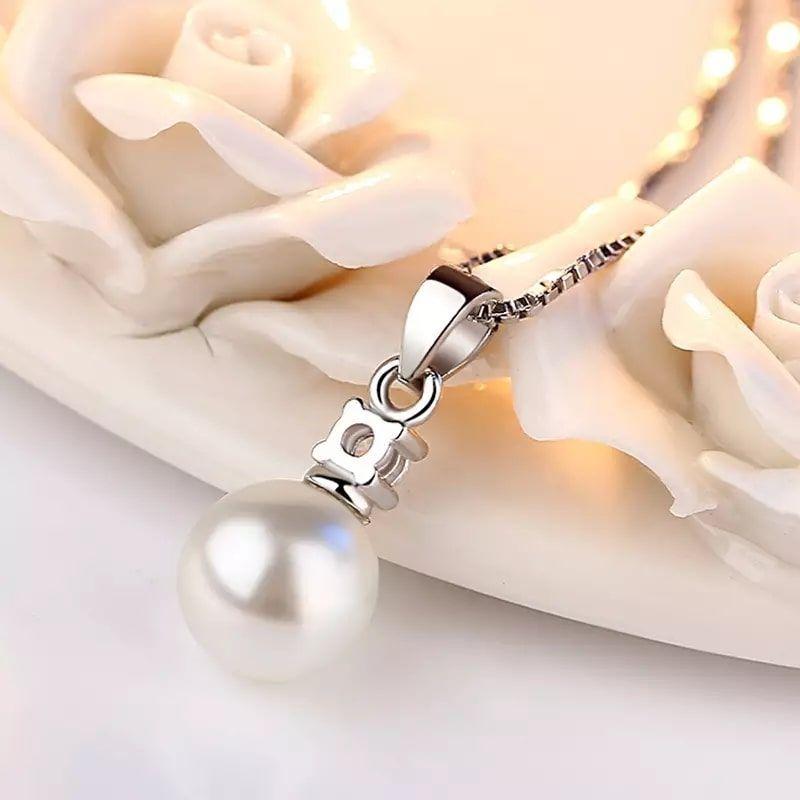 Collar Perla Blanca con Circon Plateado -4