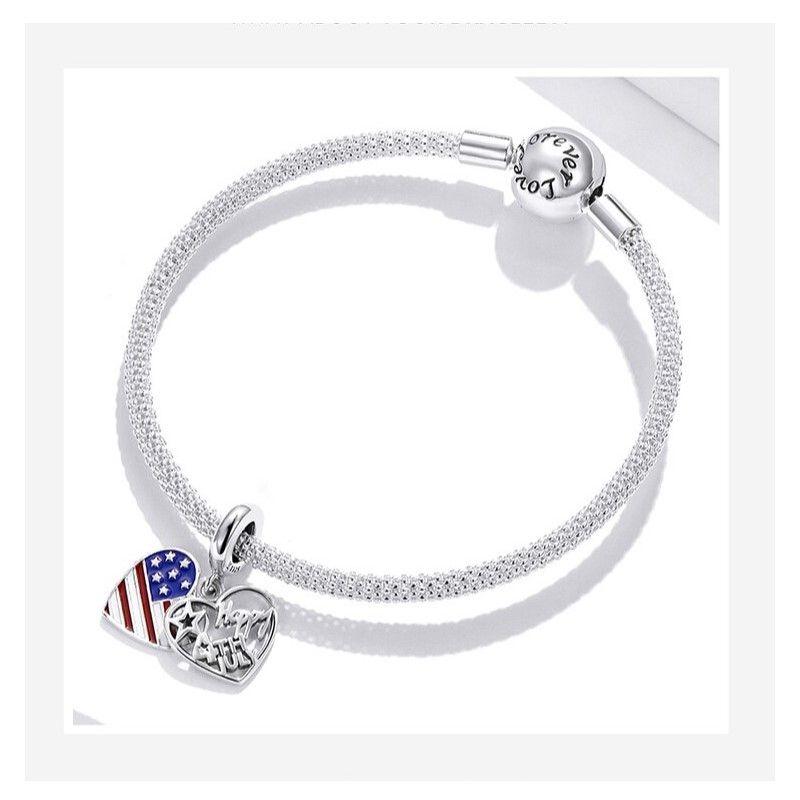 Charm Dije Plata 925 Bandera Usa Happy 4th July-3