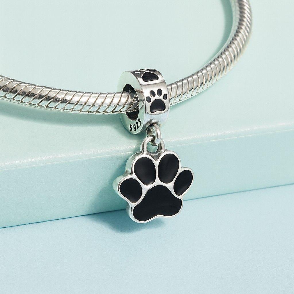 Charm Dije Colgante Plata 925 Patita Mascota Negra-3
