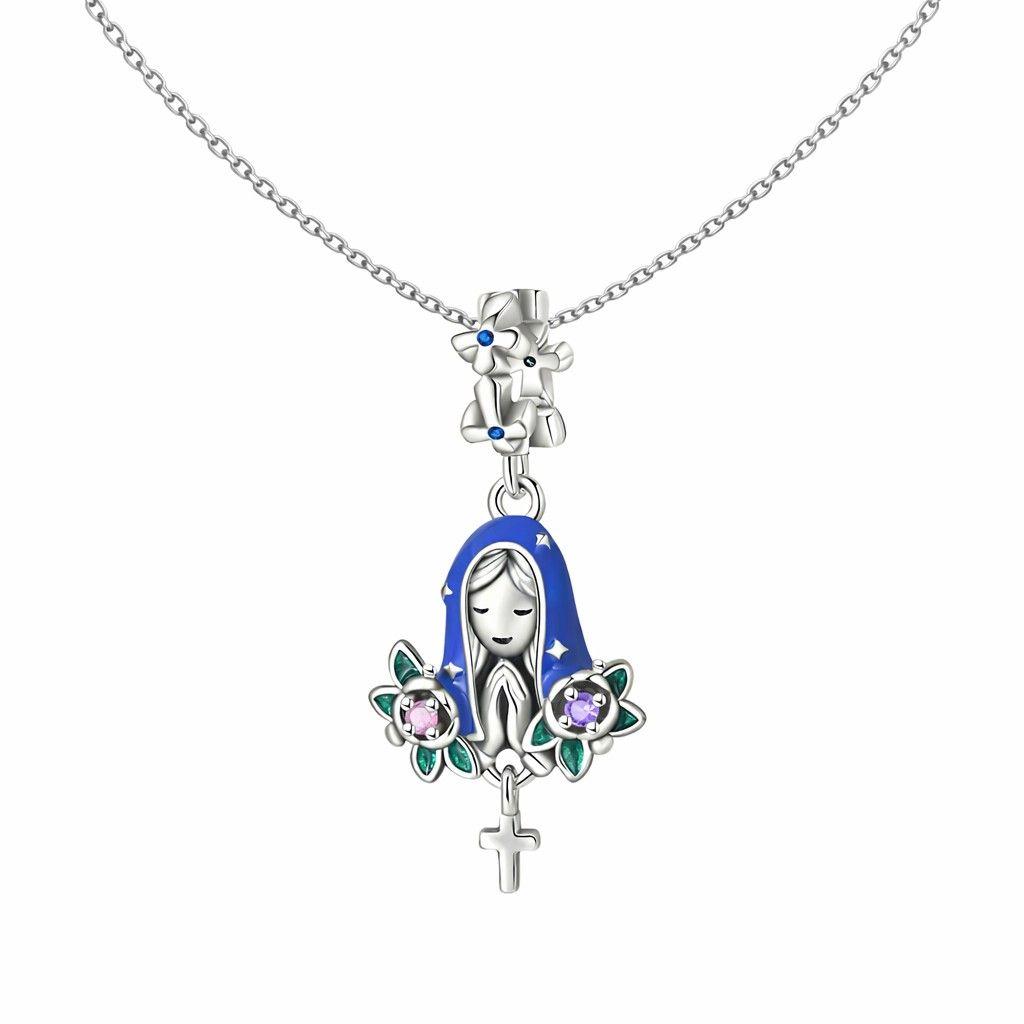 Charm Dije Plata 925 Virgen María Flor de Loto-1