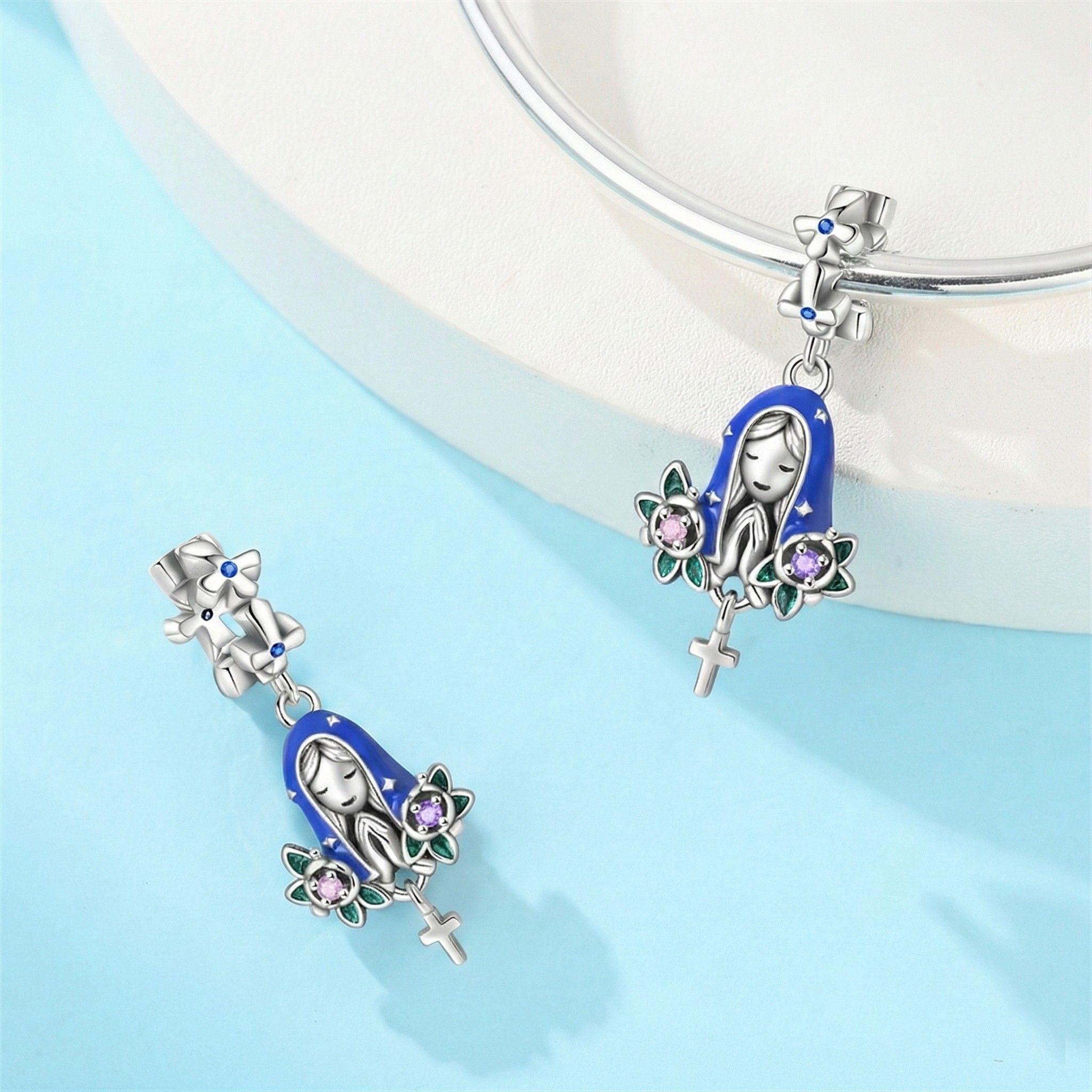 Charm Dije Plata 925 Virgen María Flor de Loto-2