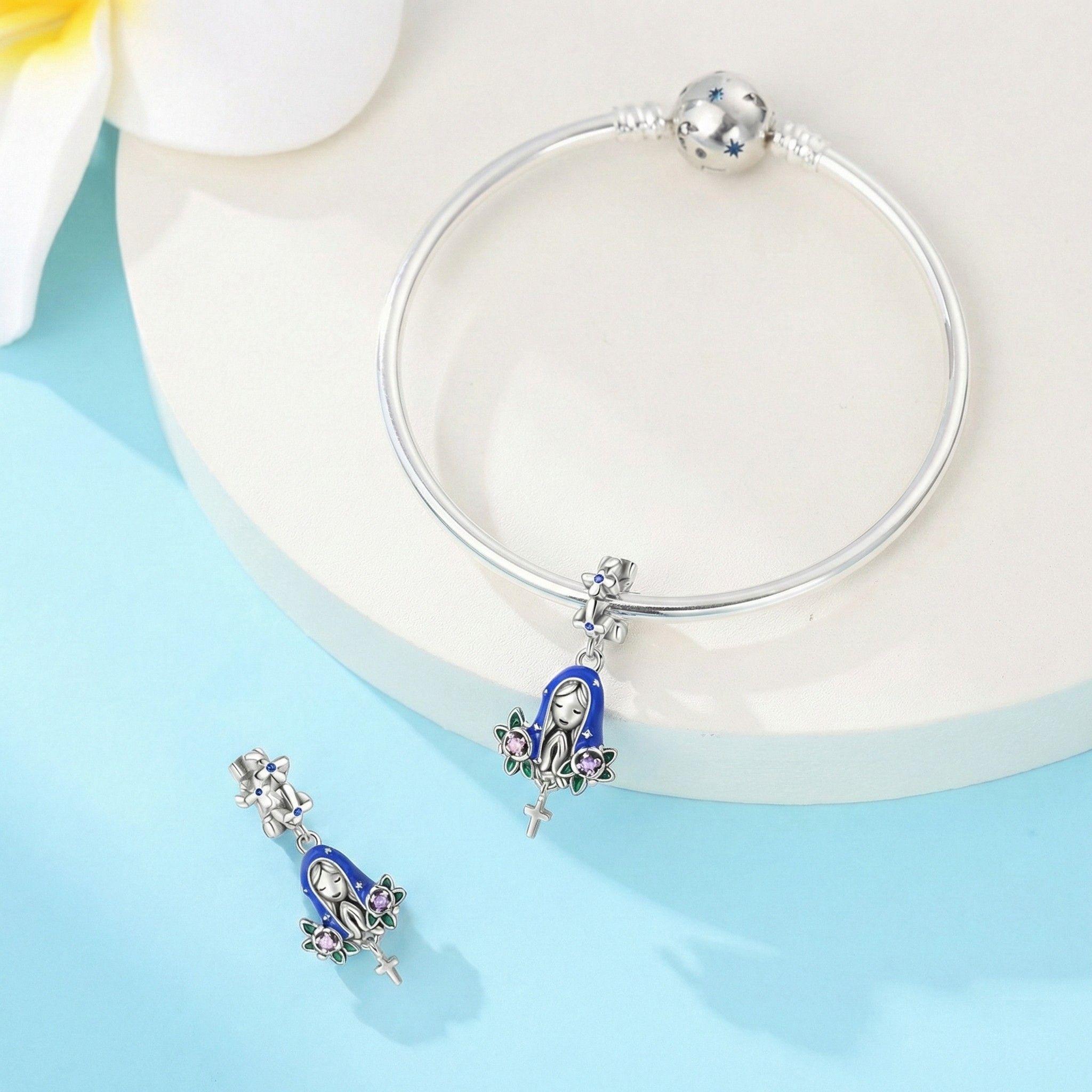 Charm Dije Plata 925 Virgen María Flor de Loto-3