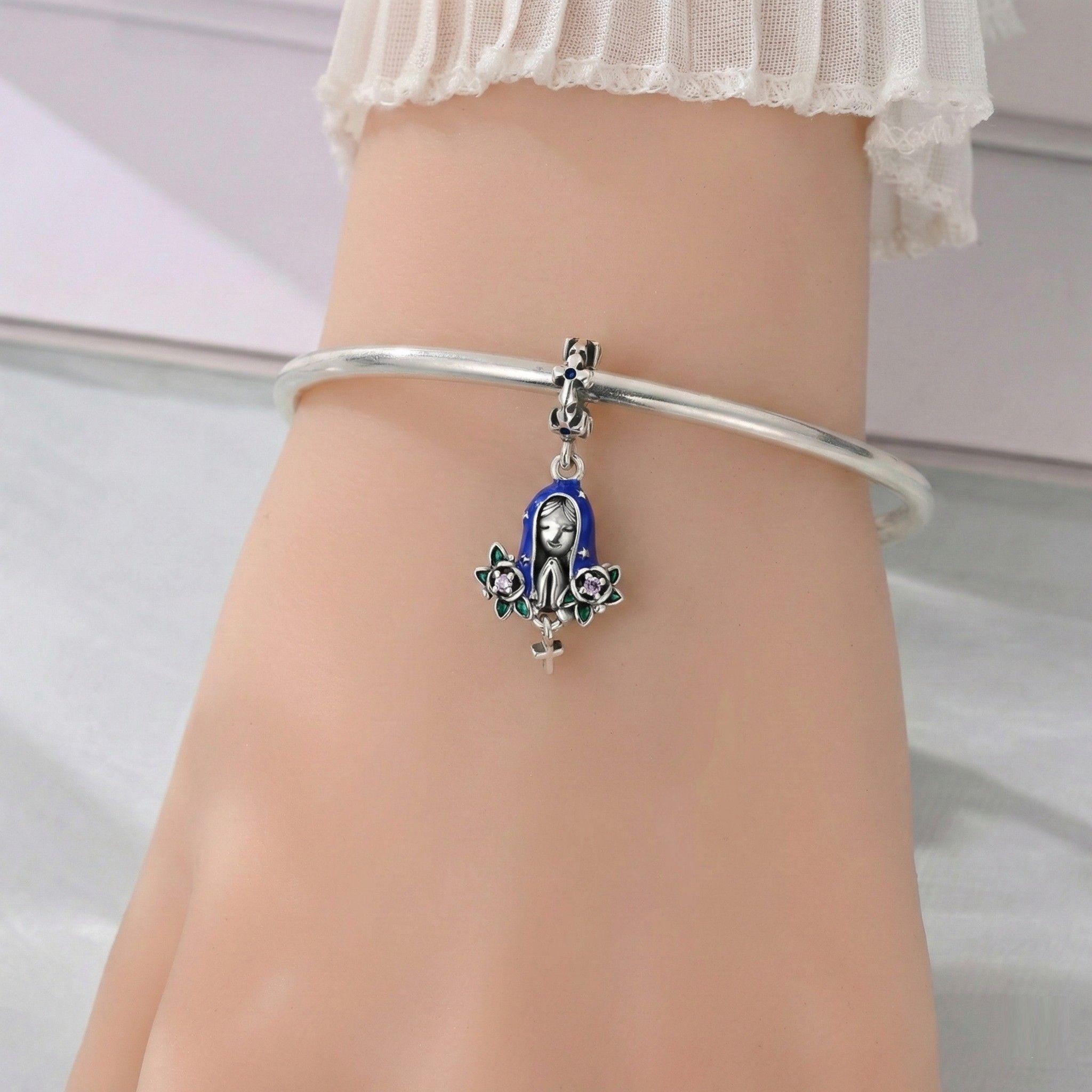 Charm Dije Plata 925 Virgen María Flor de Loto-4