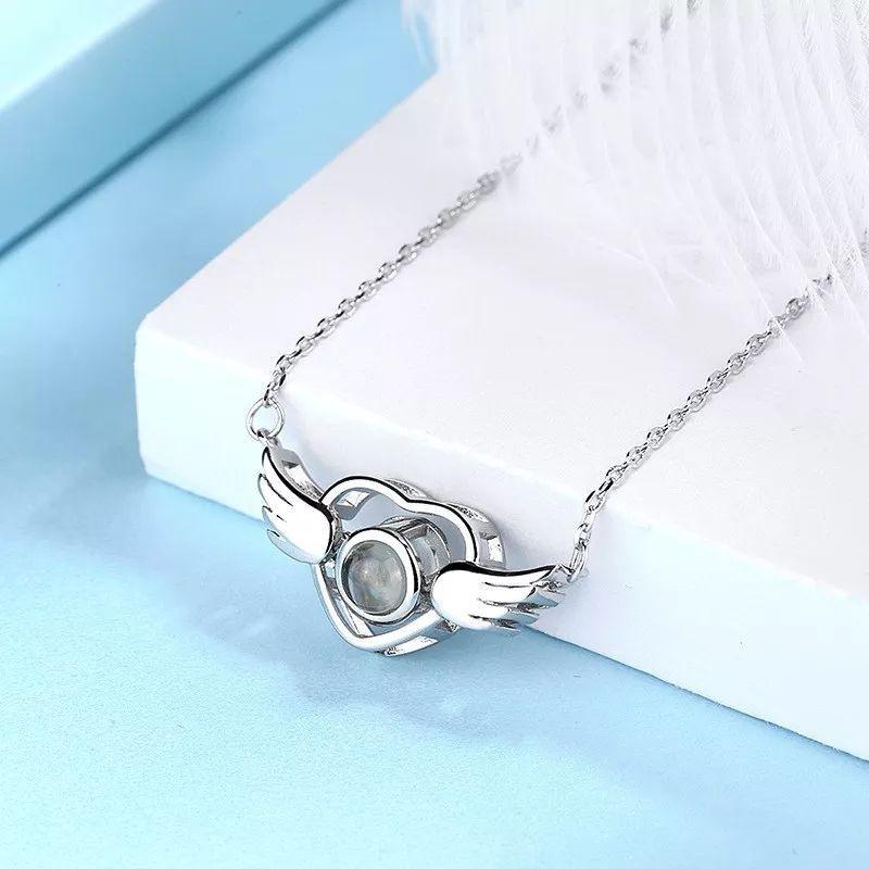 Collar Corazon Alas Te Amo en 100 Idiomas Plateado-2