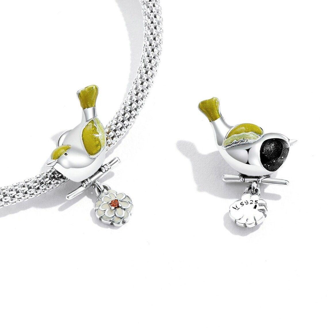 Charm Dije Plata 925 Pajaro Ave Amarillo en Flor-1
