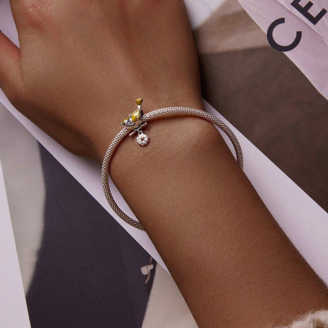 Charm Dije Plata 925 Pajaro Ave Amarillo en Flor-3