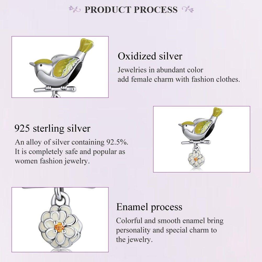 Charm Dije Plata 925 Pajaro Ave Amarillo en Flor-4