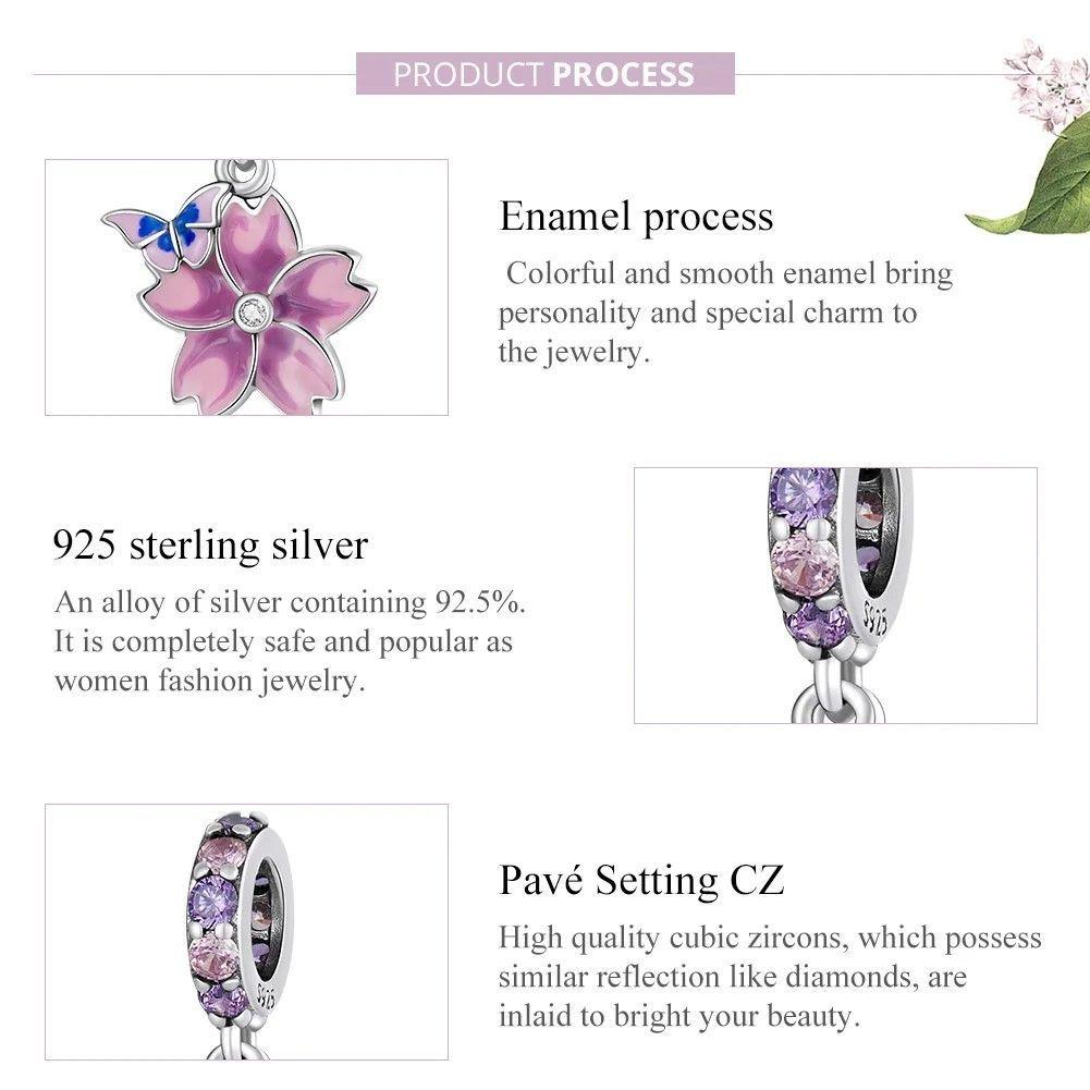 Charm Dije Plata Flor Purpura con Mariposa-4