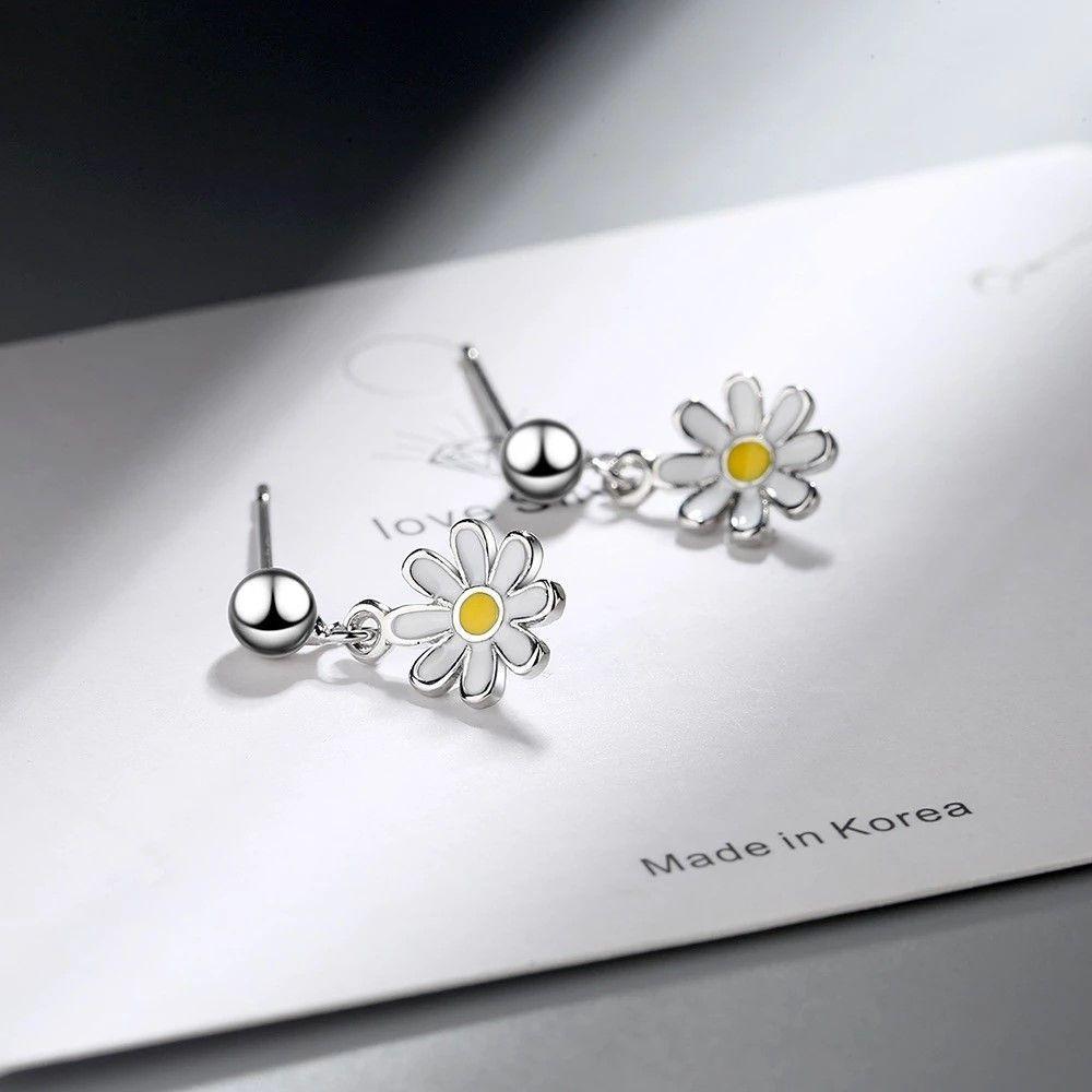 Aros Flor Margarita Plateados-5