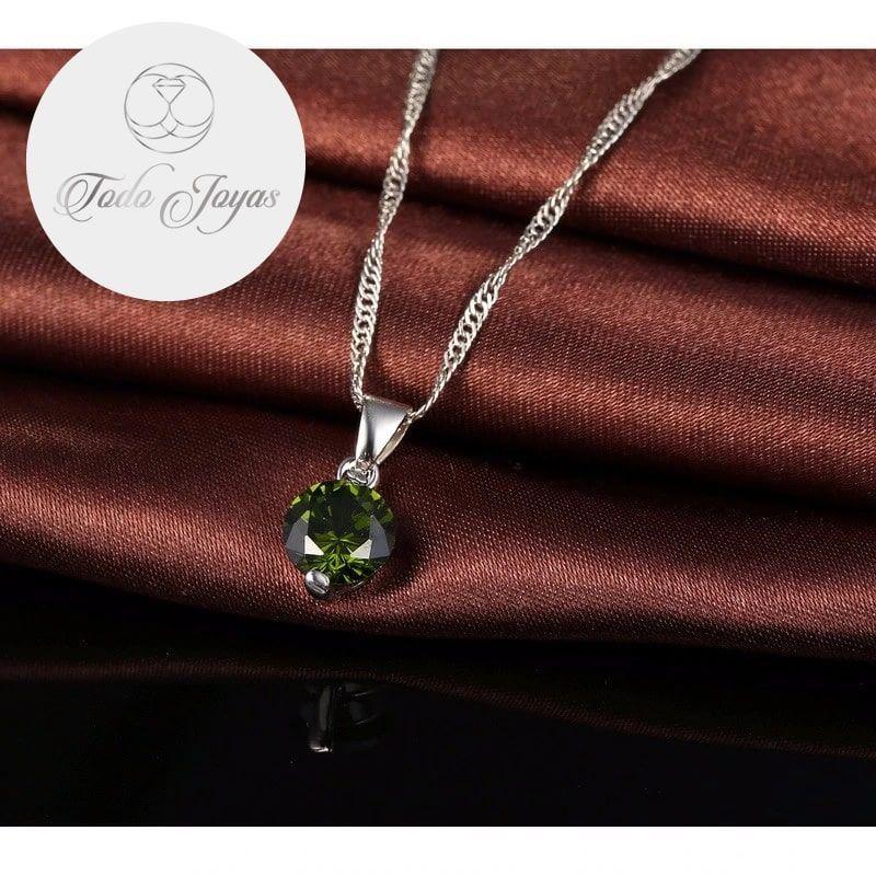 Conjunto Cristal Circulo Verde Plateado -3