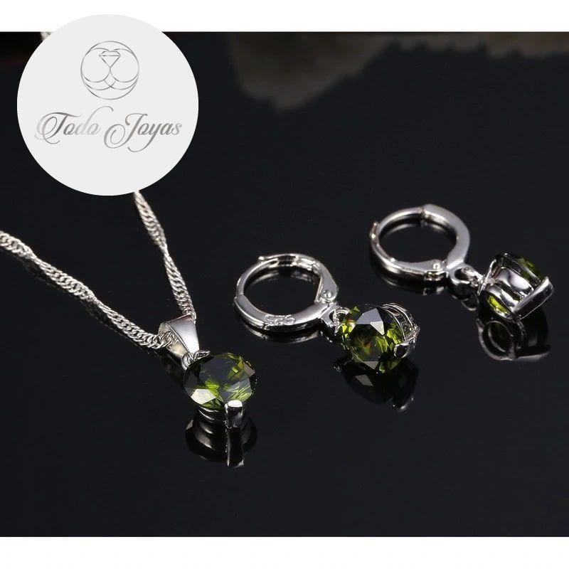 Conjunto Cristal Circulo Verde Plateado -2