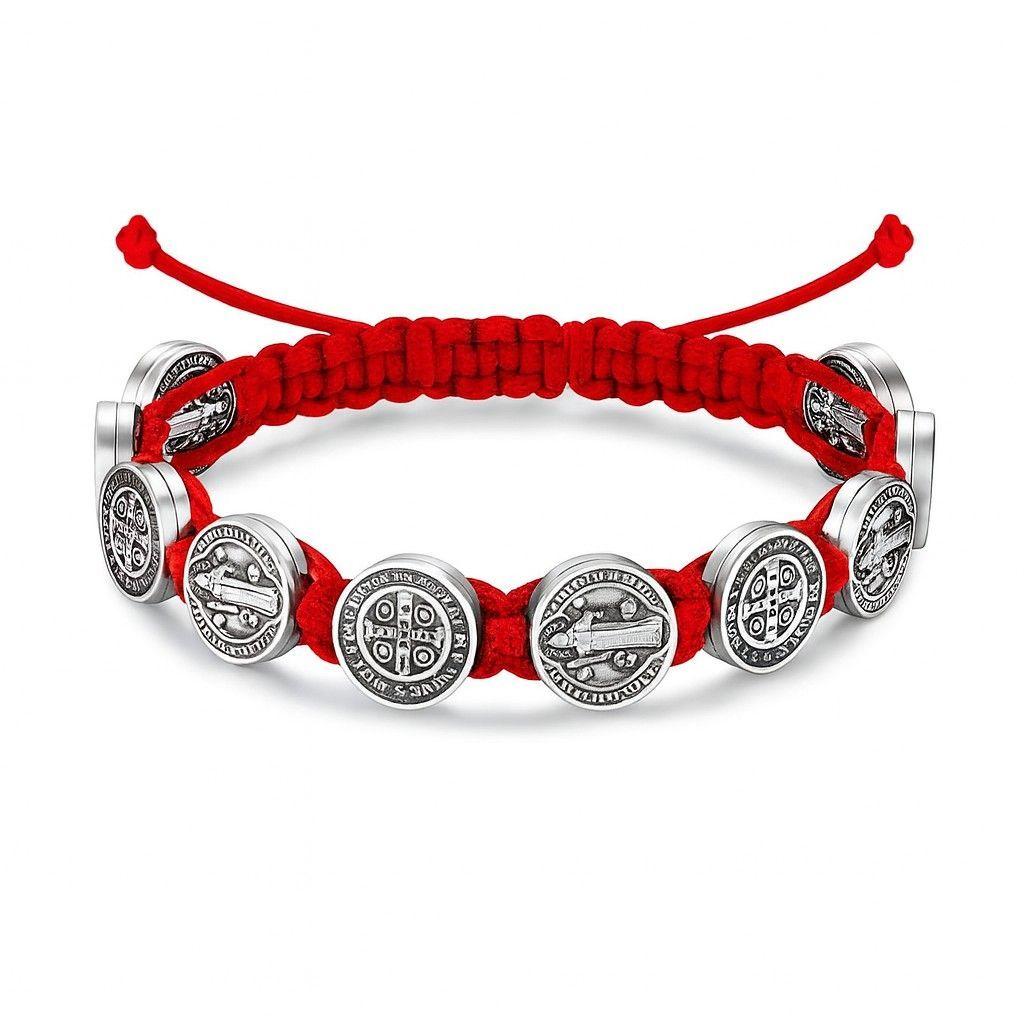 Pulsera Hilo Rojo San Benito Protector 10 Medallas MD1127-0