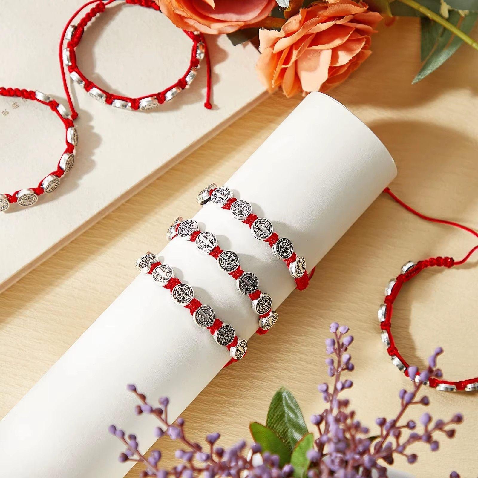 Pulsera Hilo Rojo San Benito Protector 10 Medallas MD1127-4