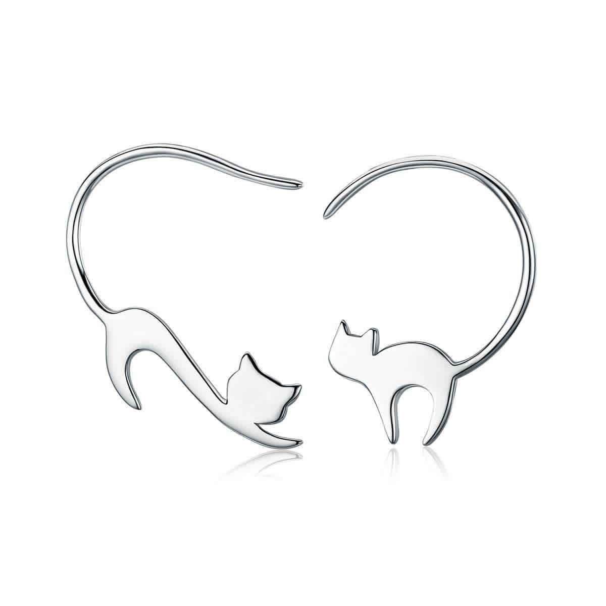 Aros Pendientes Plata Fina 925 Gato Jugueton -0