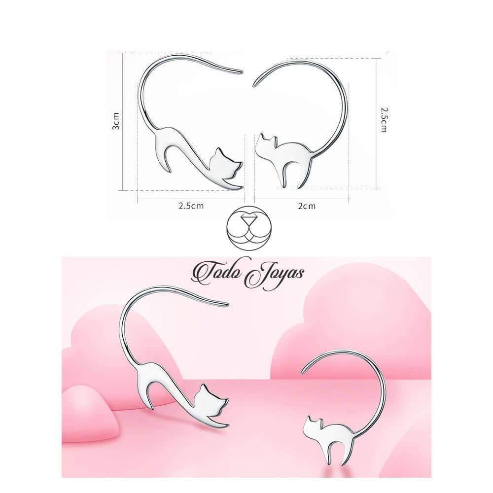 Aros Pendientes Plata Fina 925 Gato Jugueton -2