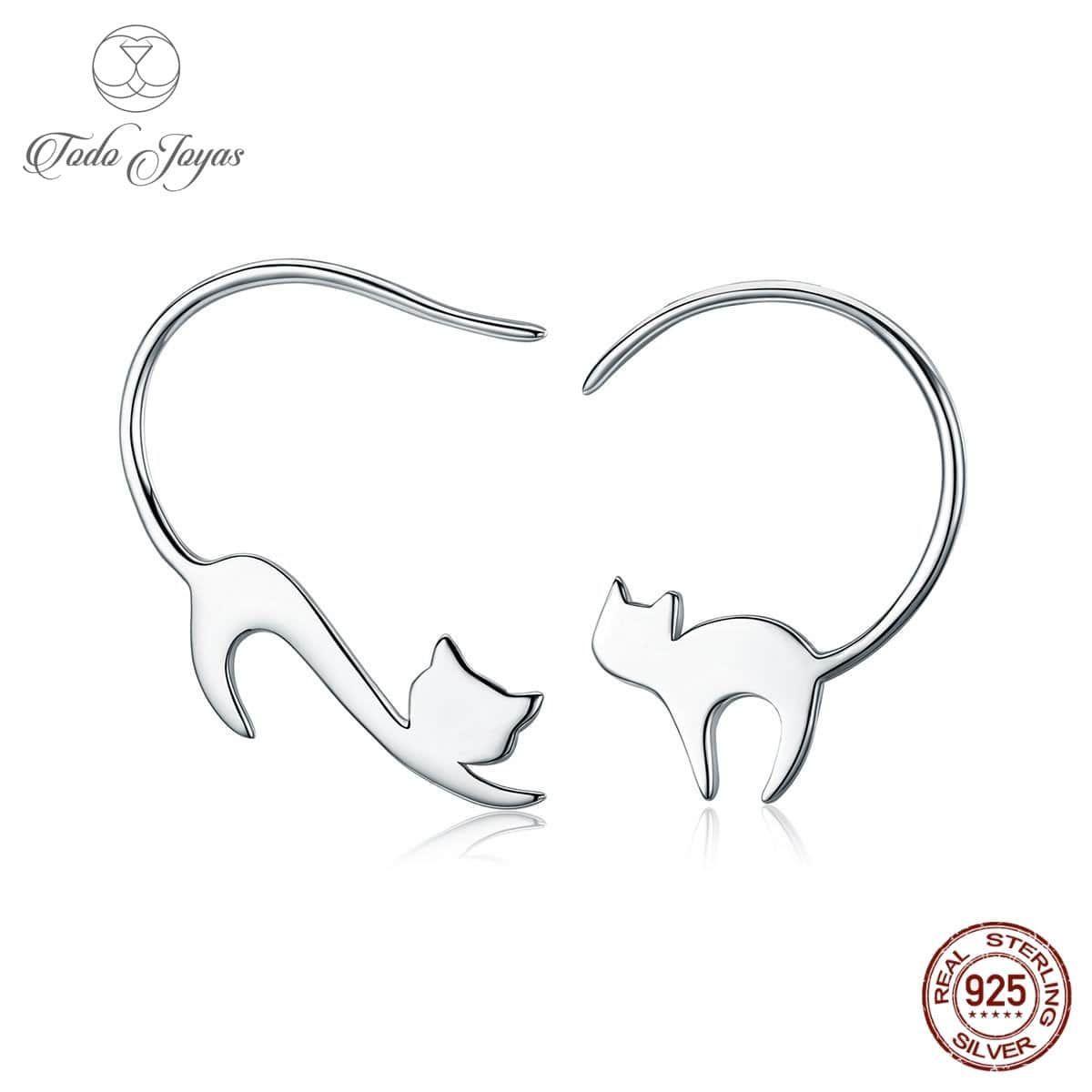 Aros Pendientes Plata Fina 925 Gato Jugueton -1