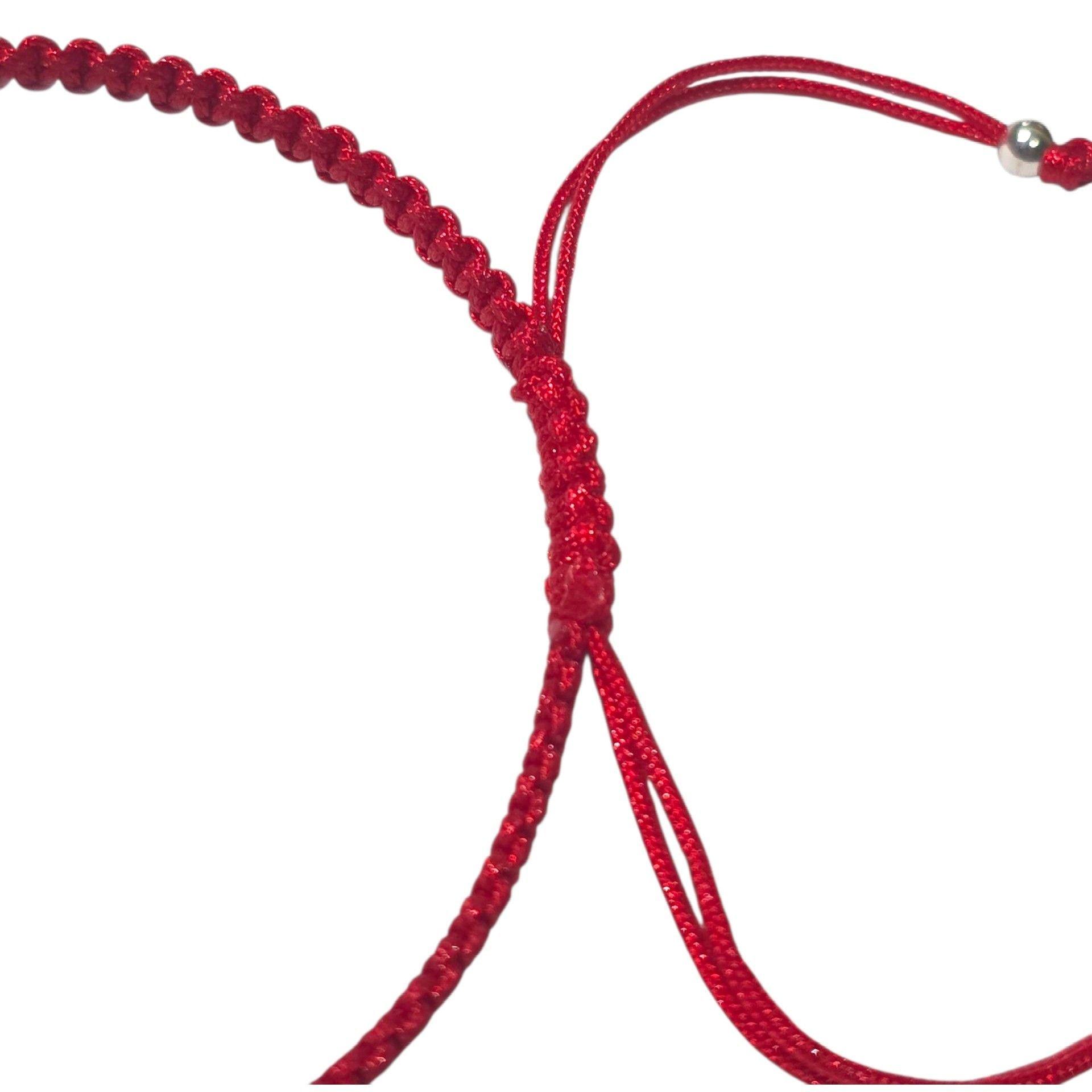 Pulsera Plata 925 San Benito Hilo Rojo Bolitas Trenzado-4