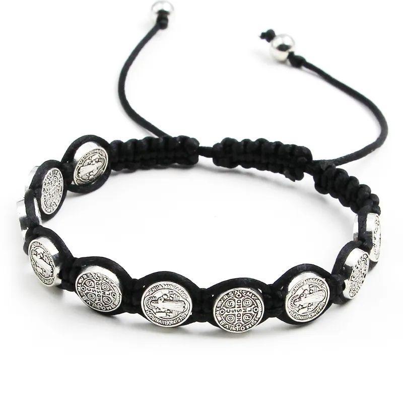 Pulsera Hilo Negro San Benito Protector 10 Medallas-0