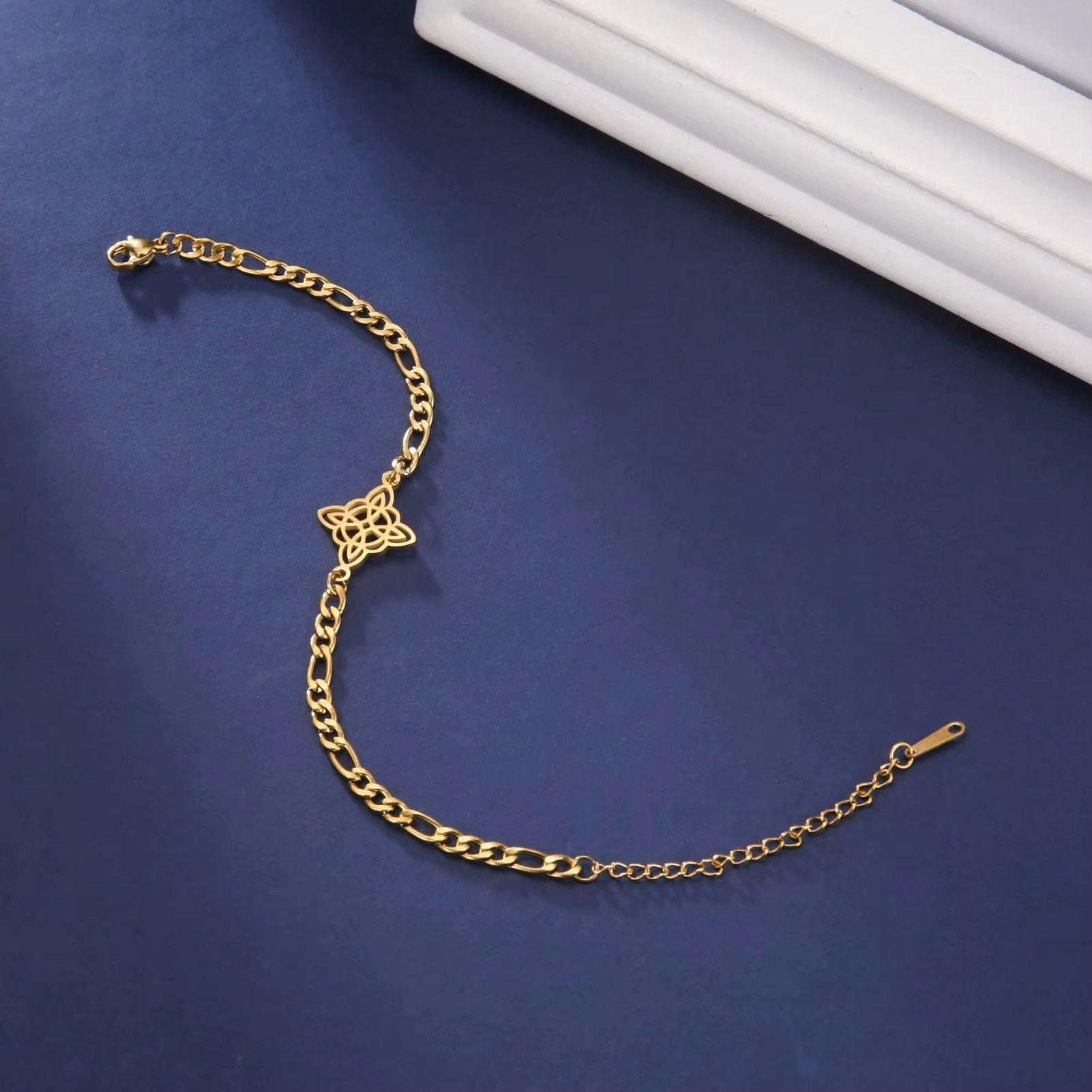Pulsera Nudo de Bruja Celta Figaro Dorada Acero-2