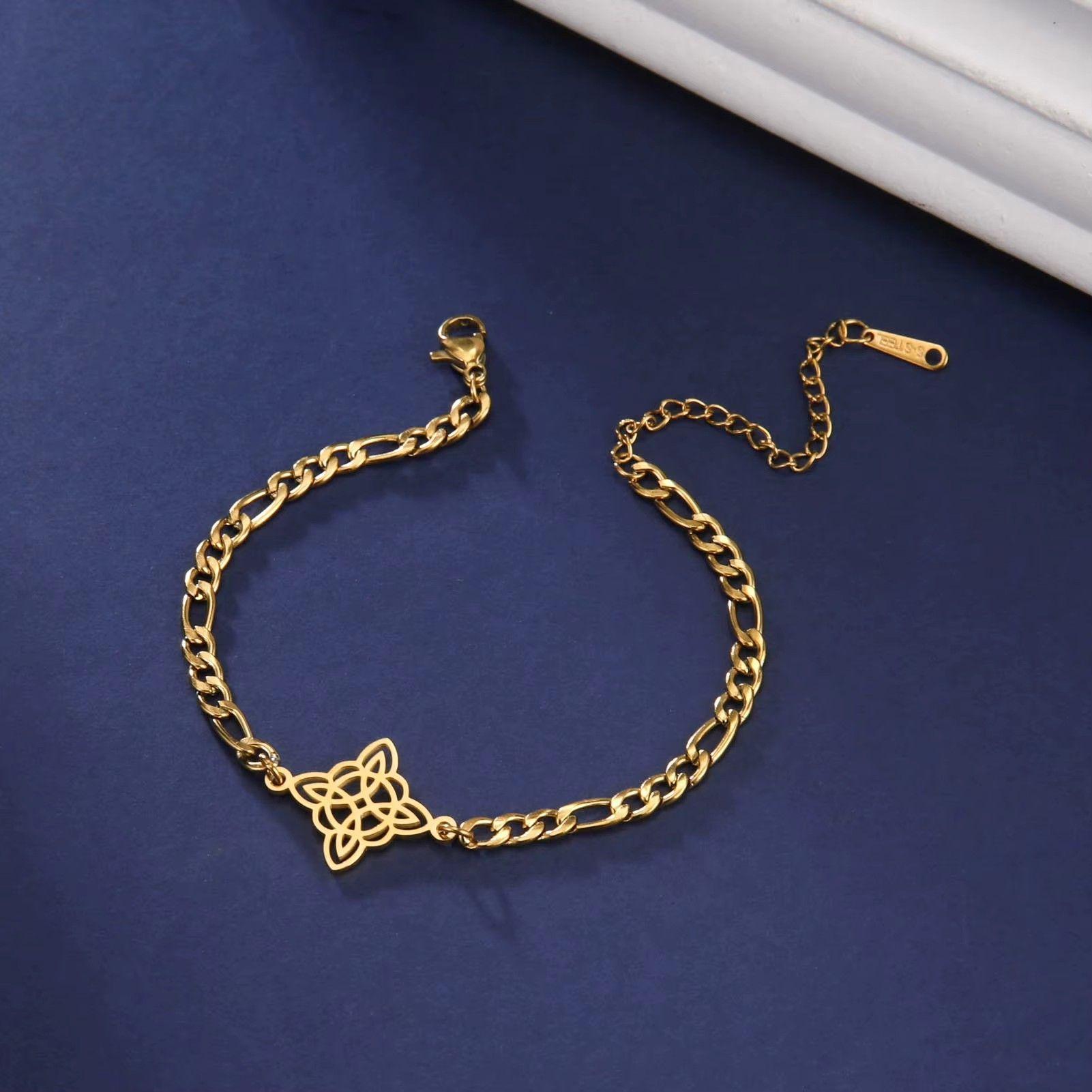 Pulsera Nudo de Bruja Celta Figaro Dorada Acero-4