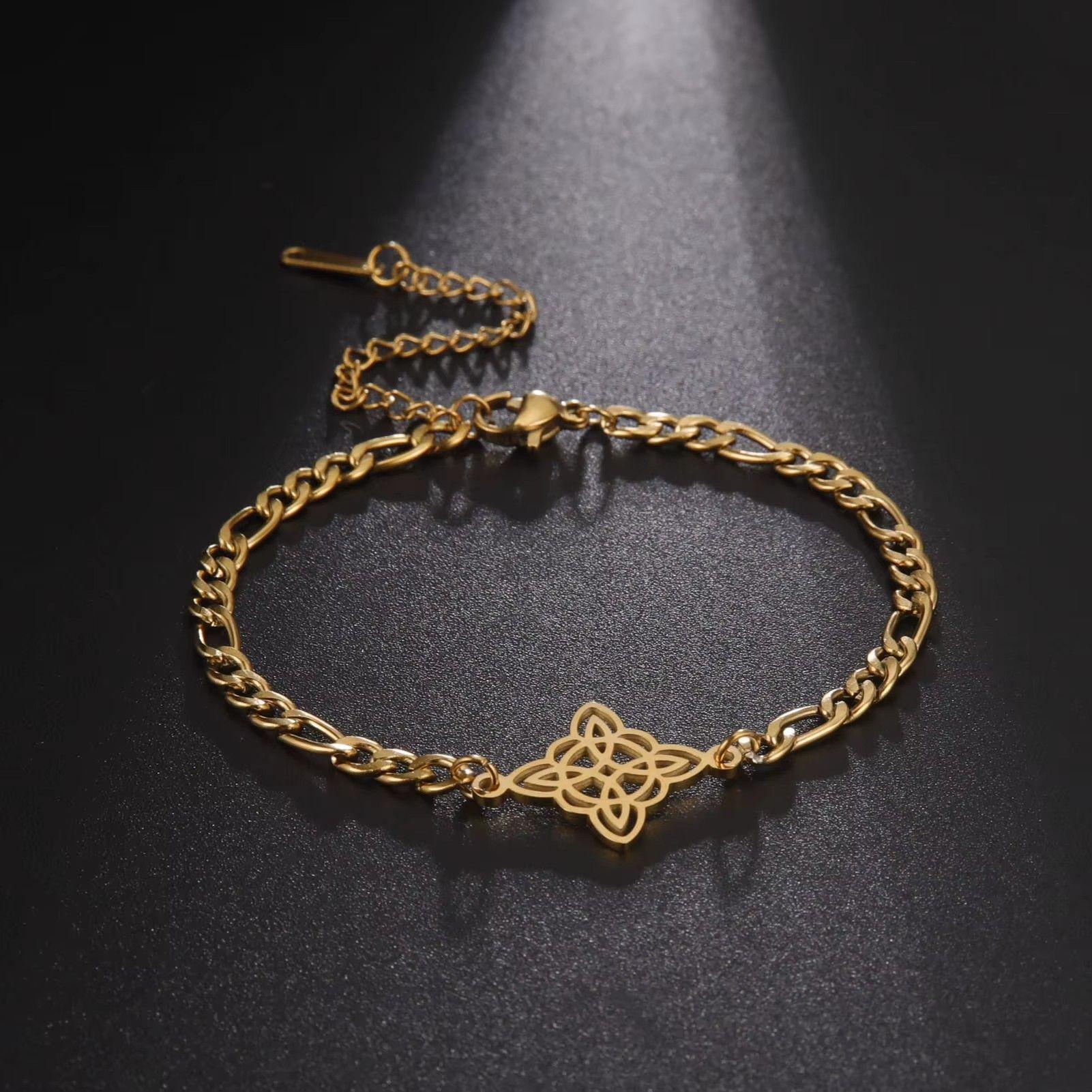 Pulsera Nudo de Bruja Celta Figaro Dorada Acero-5