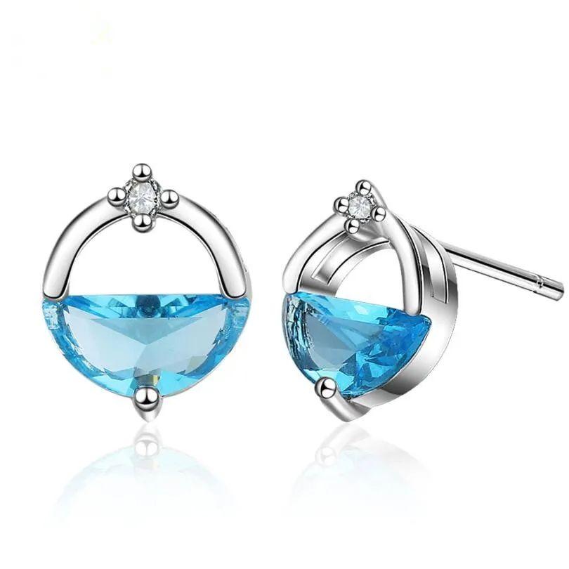 Aros Circular Circon Azul Plateado-0