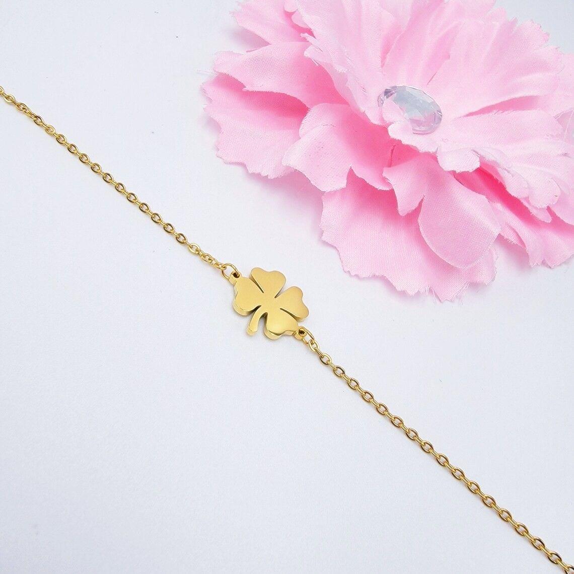 Pulsera Trebol de La Suerte Dorada Acero-2