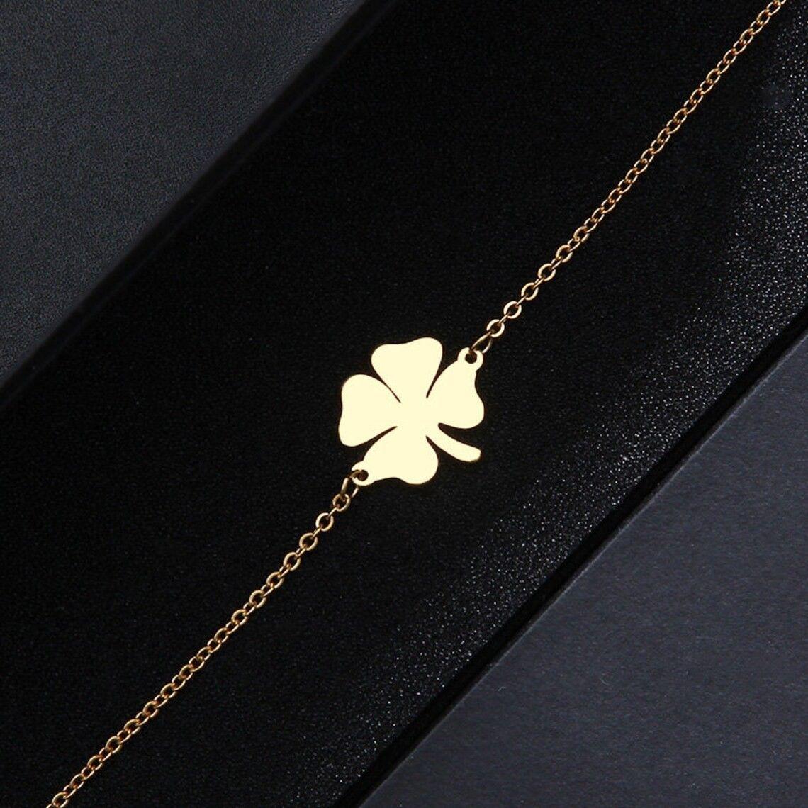 Pulsera Trebol de La Suerte Dorada Acero-4