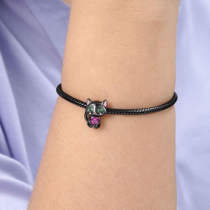Charm Dije Plata 925 Gato Negro Love -3