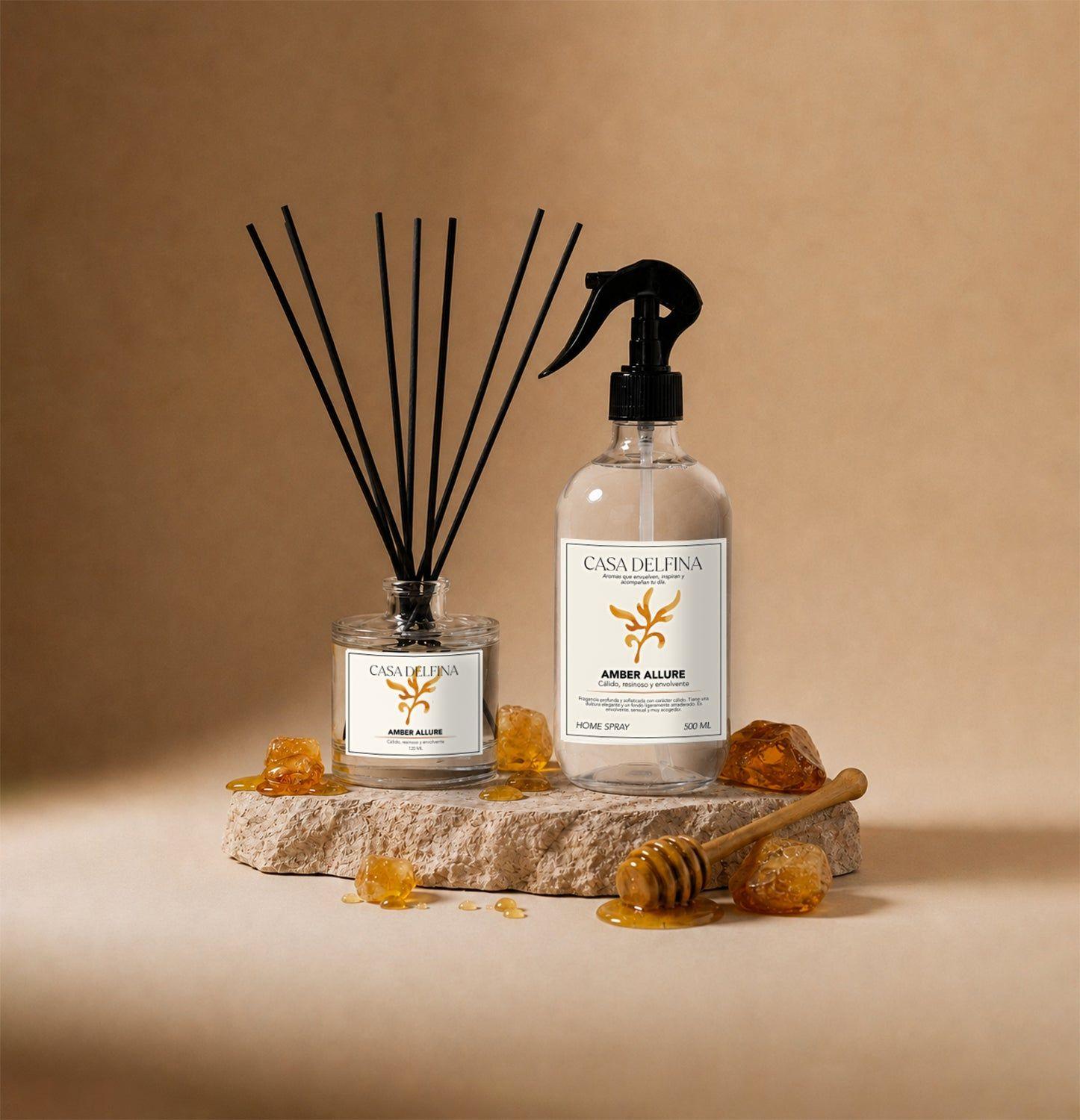 Pack Casa Delfina Difusor de Varillas 120 ml + Home Spray 500 ml Amber Allure-0
