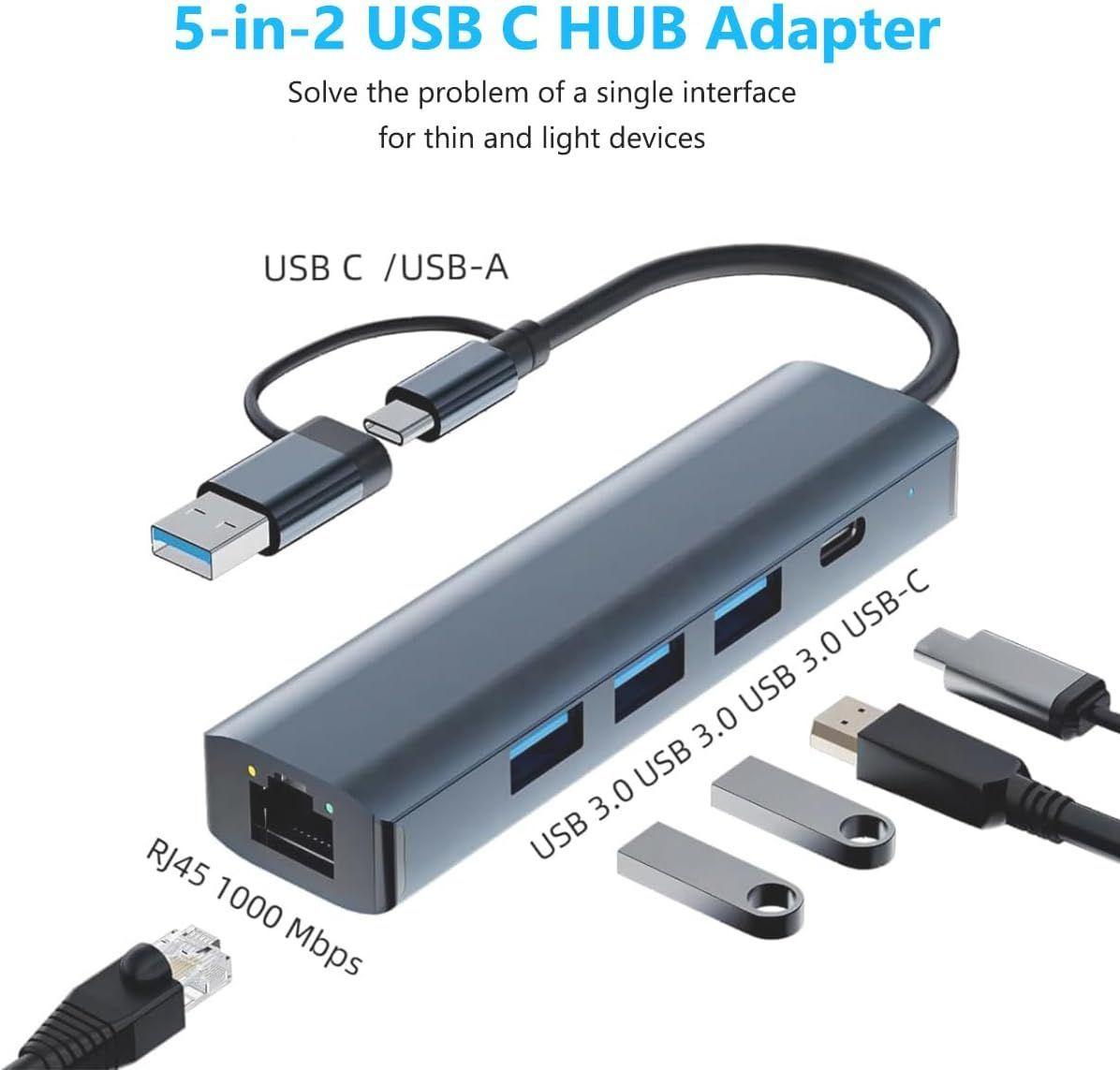 Hub Dock Adaptador USB-C / USB-A 5 En 2 Compatible Con Mac y PC-3