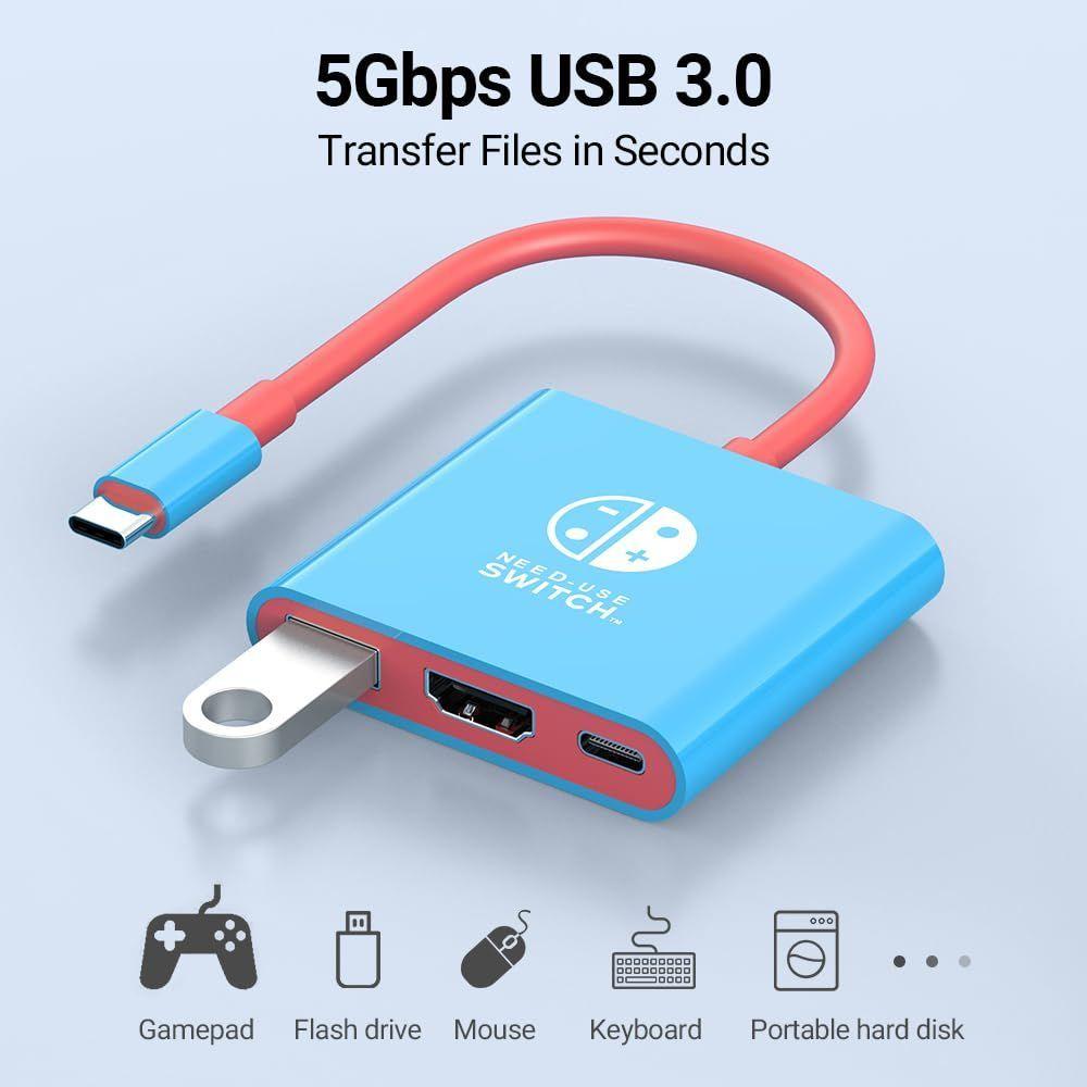 Hub Dock Adaptador USB-C Hdmi 3 en 1 Compatible Con N. Switch-3