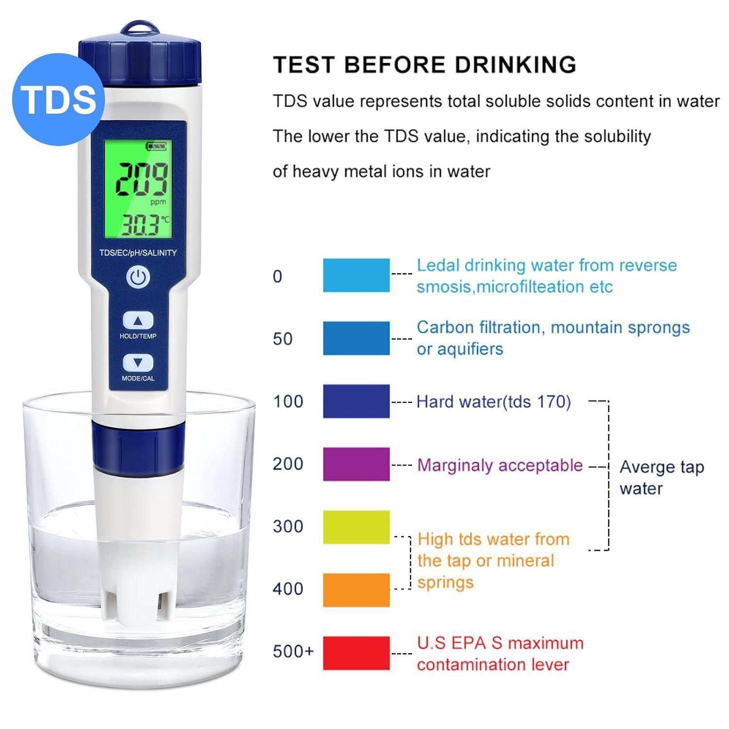 Medidor Multifuncion 5 En 1 pH TDS EC Salinidad Temperatura-4