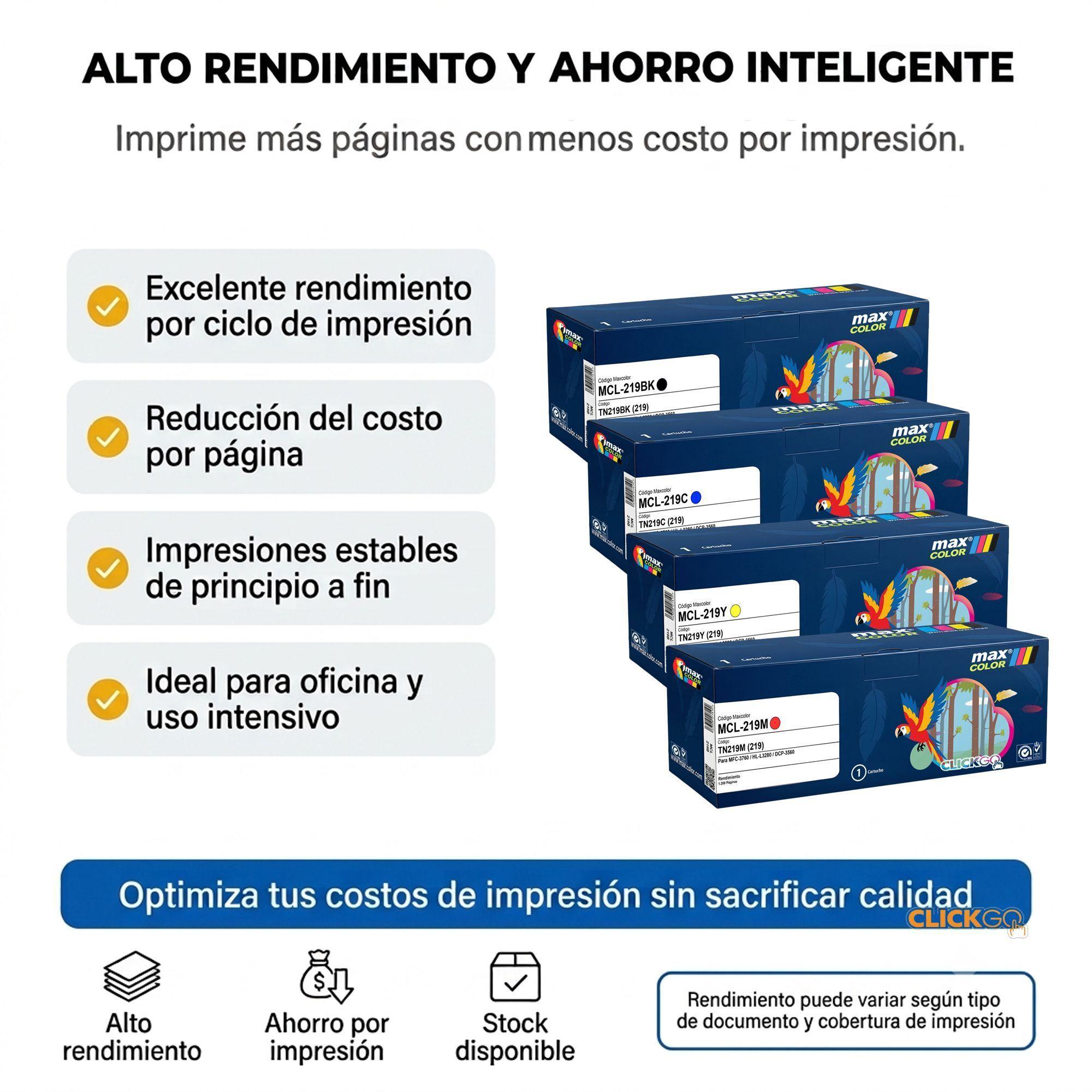 Pack Toner TN219 altenativos 4 Colores Compatible HL L3280CDW DCP L3560CDW-3