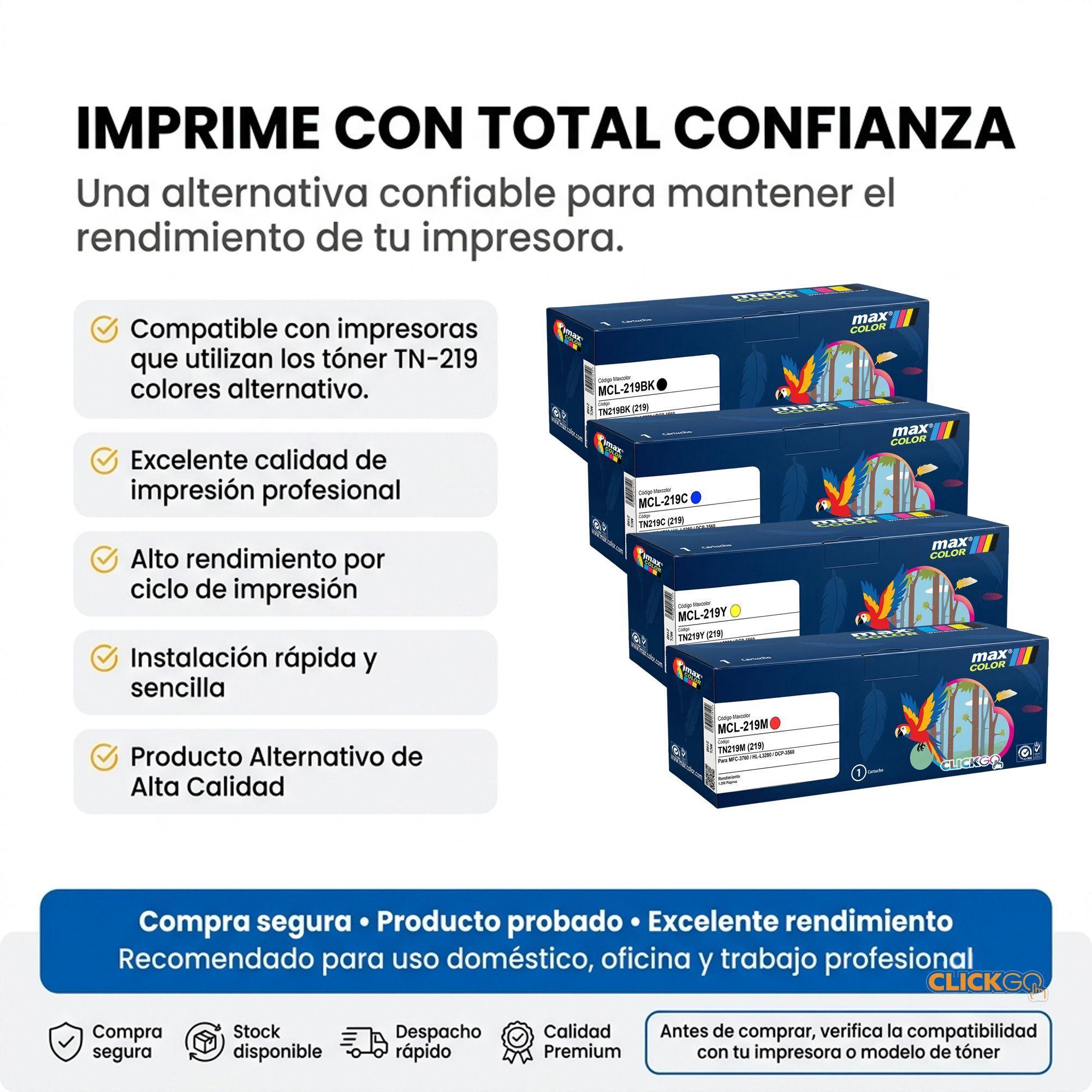 Pack Toner TN219 altenativos 4 Colores Compatible HL L3280CDW DCP L3560CDW-4