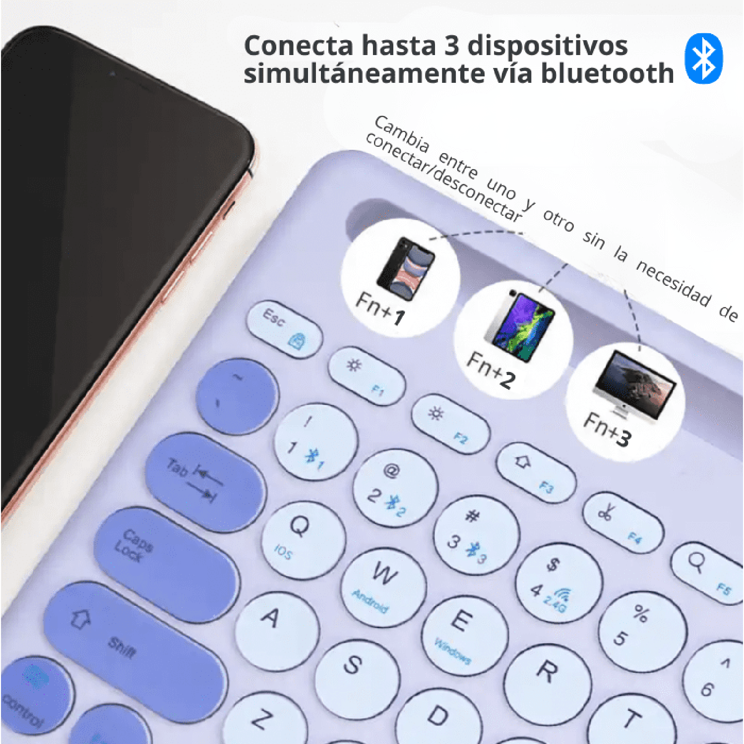 Kit Mouse Y Teclado Bluetooth Triple Conexión Español iPad/Pc/Cel-2