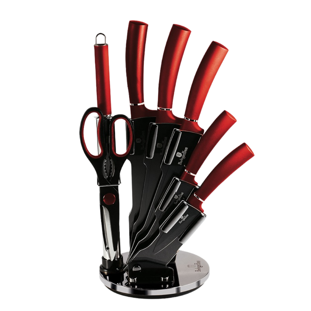 Set de cuchillos de 6 piezas con atril color negro-burgundy-0