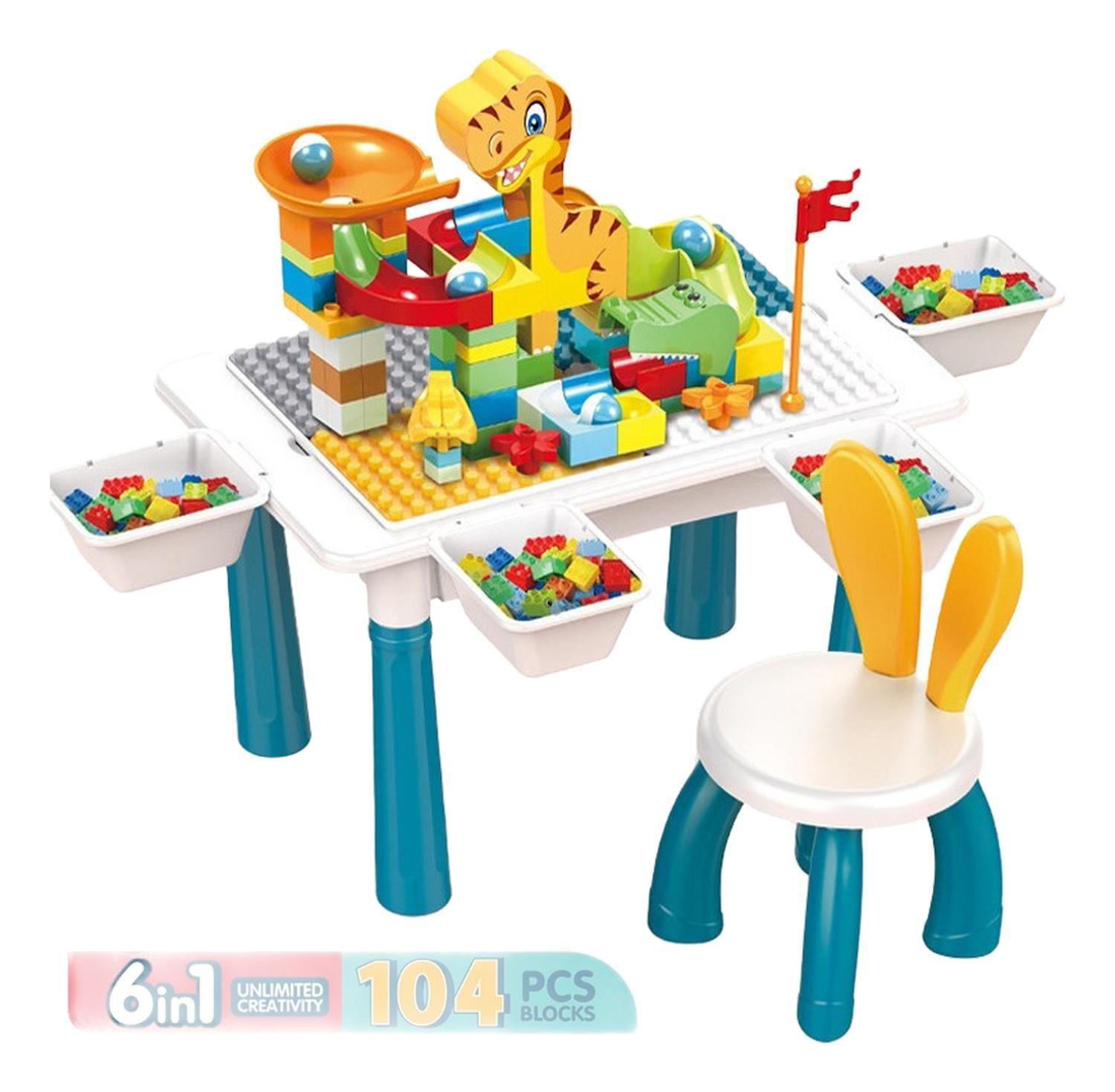 Mesa Didactica De Bloques Construcción c/silla 104 Pcs 6 en 1 Juguete-4