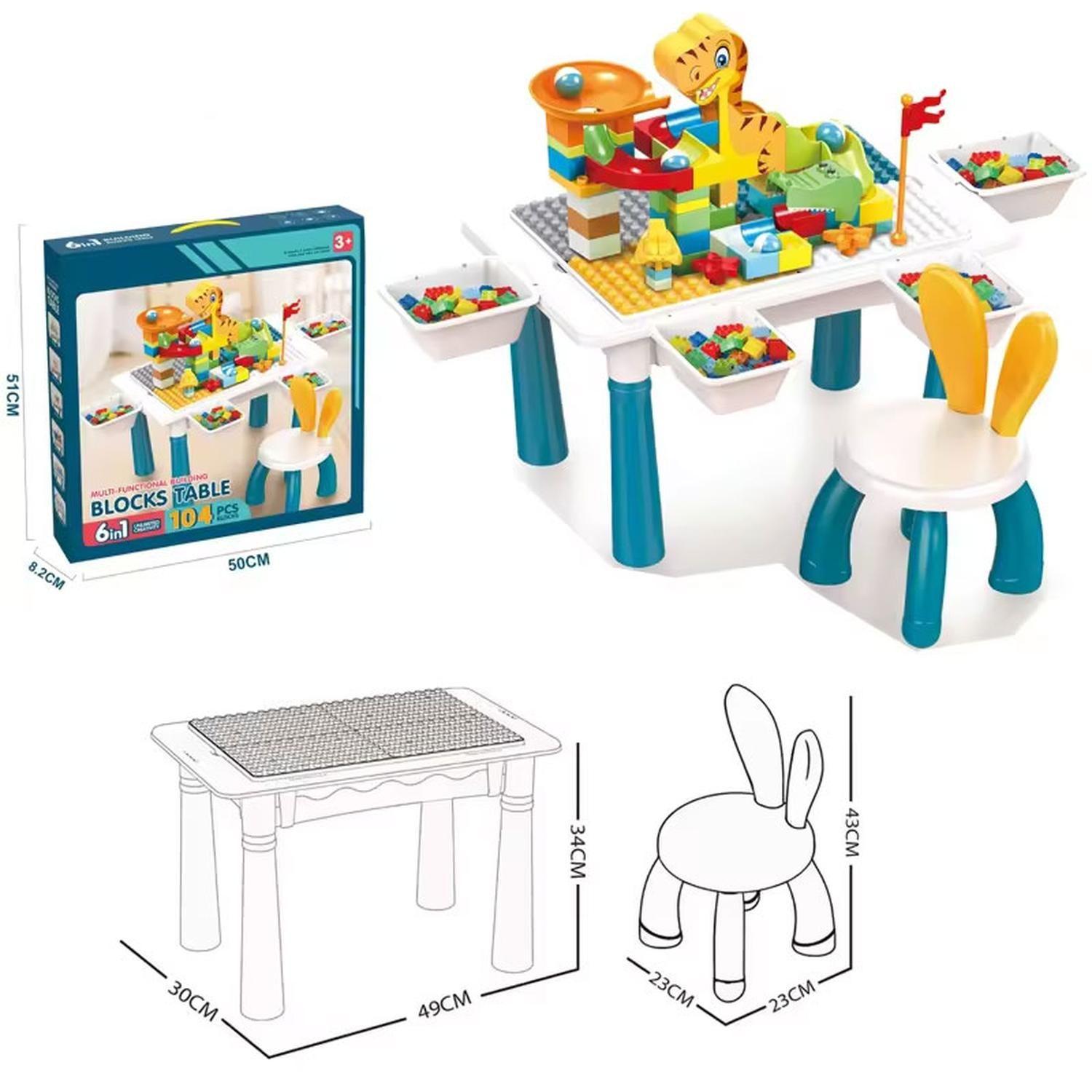 Mesa Didactica De Bloques Construcción c/silla 104 Pcs 6 en 1 Juguete-8