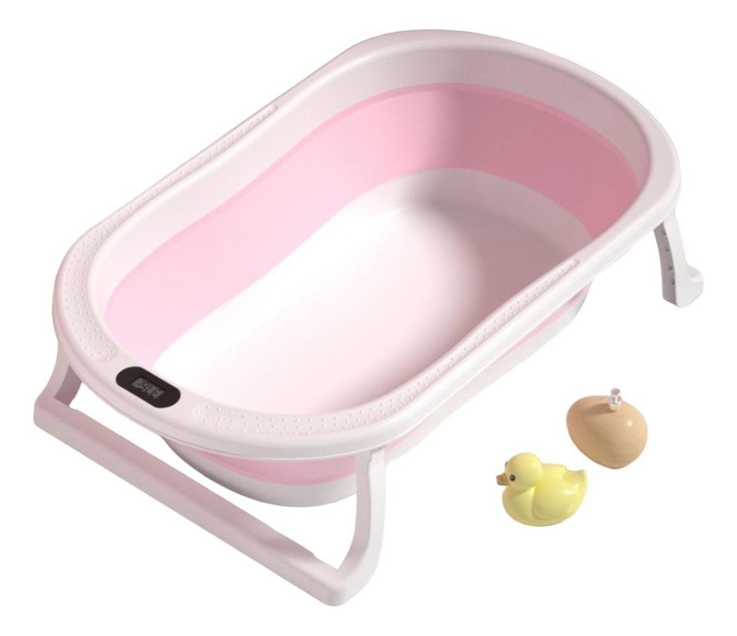 Bañera Plegable Bebé + Malla + Termómetro | Jagima Rosa Bañera Digital-2